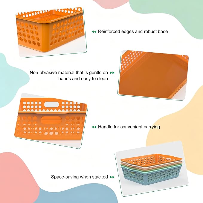 QRRICA 6 Pack Plastic Classroom Storage Baskets, Paper Trays - Image 3