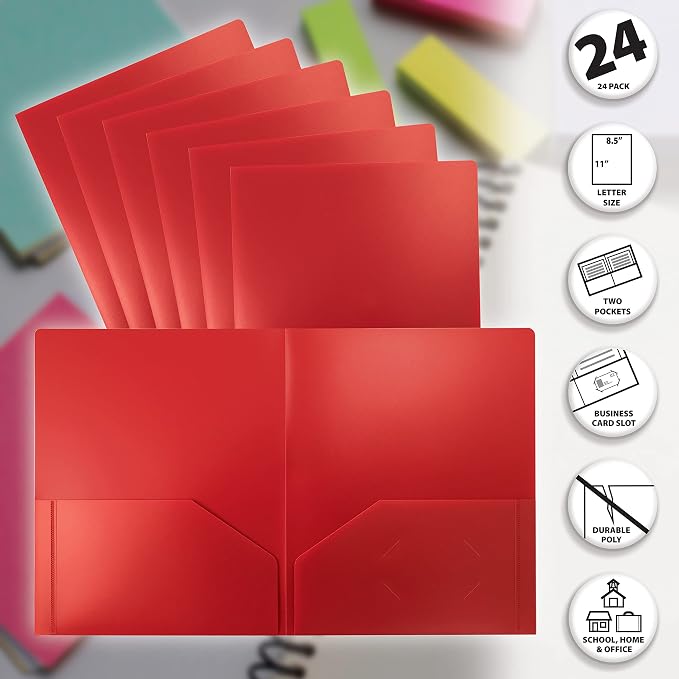 Better Office Products Heavyweight Plastic 2 Pocket Portfolio Folder, Letter - Image 3