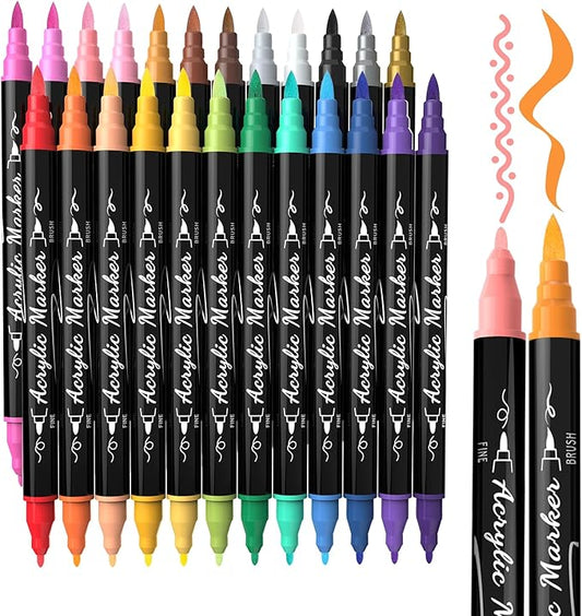 TOSHARE 24 Colors Acrylic Paint Markers, Brush & Fine Dual Tip Acrylic Paint by TOSHARE