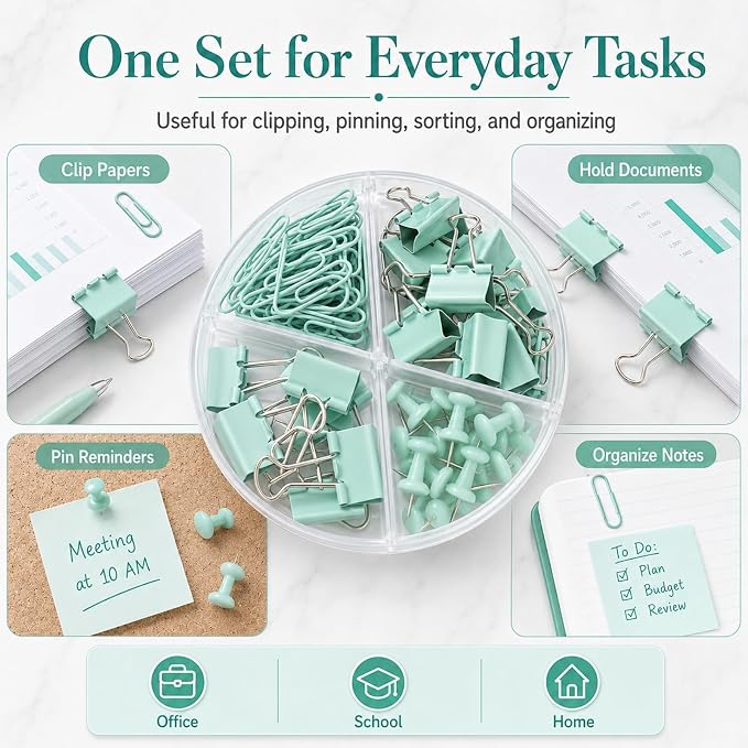 Paper Binder and Clips Set, Metal Assorted Sized Binders - Image 5