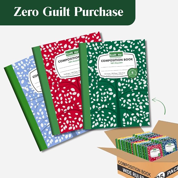 Composition Notebooks Pack of 5 Wide Ruled 200 Pages 9.75"x7.5" Back to School - Image 3