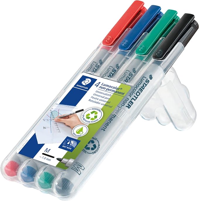 Staedtler Lumograph Non-Permanent, Wet Erase Marker Pens, Medium Tip Refillable - Image 2