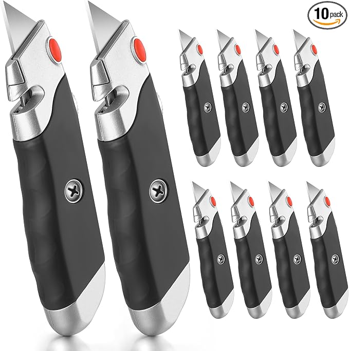 DIYSELF 10Pack Box Cutter, Rubber Handle Utility Knife, Box Cutter Retractable by DIYSELF