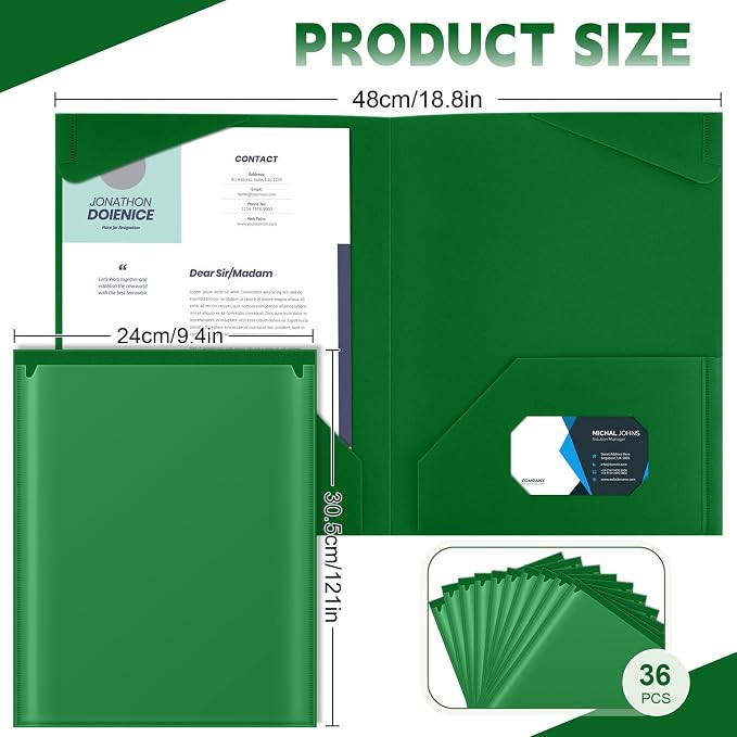 Henoyso 36 Pack Dark Green Plastic Folders - Image 2