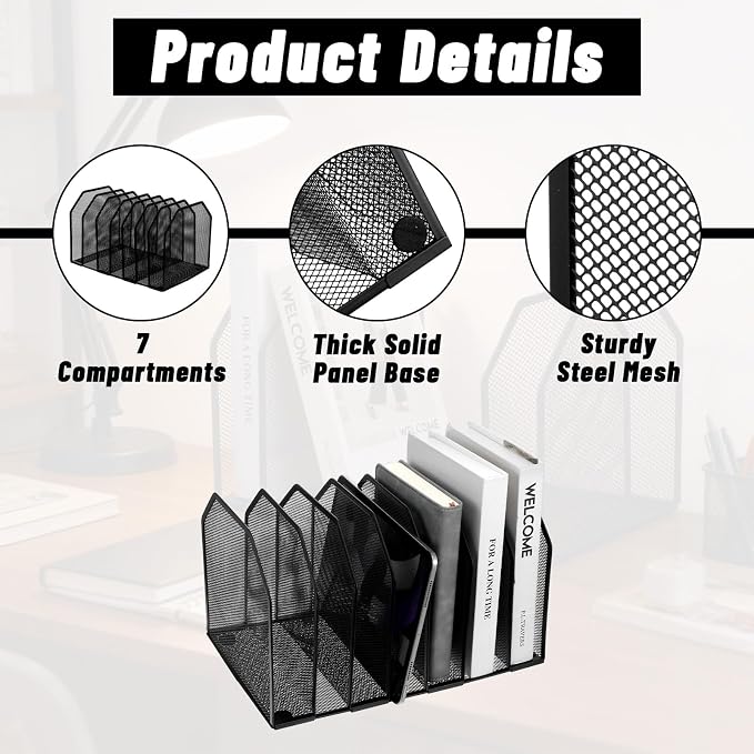 Metal 7-Section File Folder Organizer & Upright File Sorter Holder | Heavy-Duty - Image 3