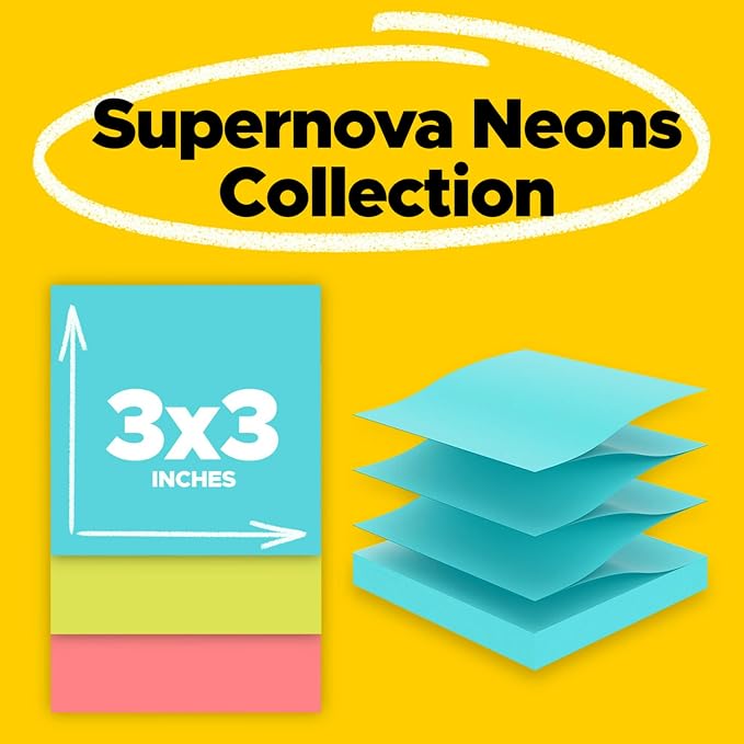 Post-it Super Sticky Dispenser Notes, 3 x 3 in, Supernova Neons, 10 Pads | - Image 3