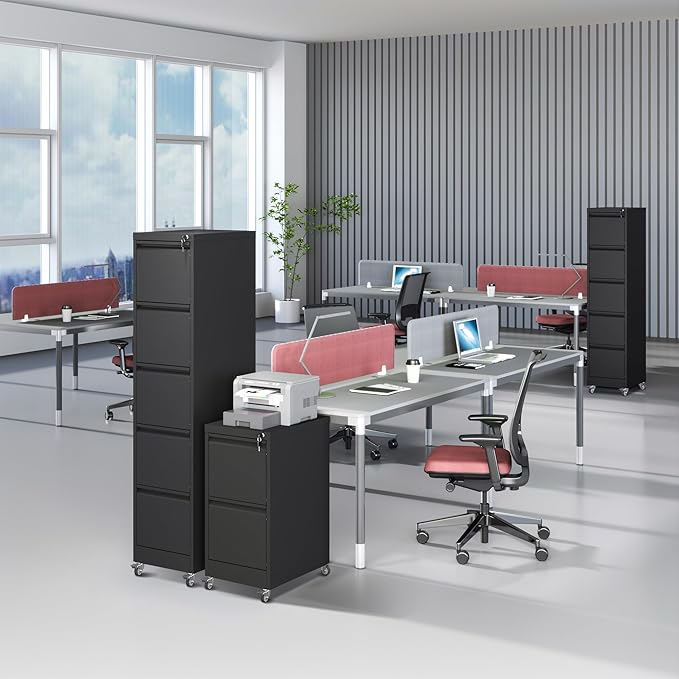 5 Drawer Mobile File Cabinet, Filing Cabinet Home Office for Letter, Legal Size, Black-DeskLoop Office