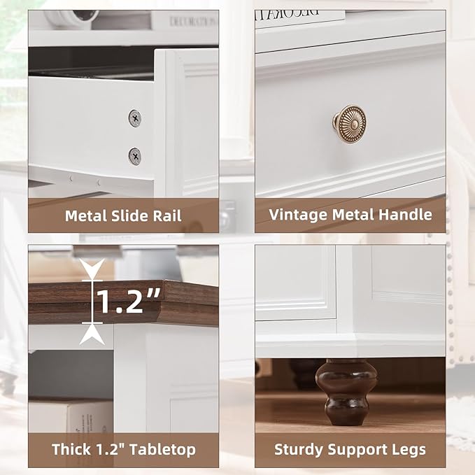 24" Wide Farmhouse Nightstand Set of 2 with Charging Station,End Table with 2 Drawers,White Wood Dresser for Bedroom Cabinet, Bed Side Table Chest of Drawers, Night Stand for Living Room, Closet-DeskLoop Office