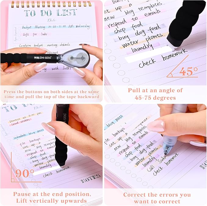 Temiary 4 Pcs White Correction Tape Pen, 19.69 ft Smooth Pull Out Tape Pens - Image 3