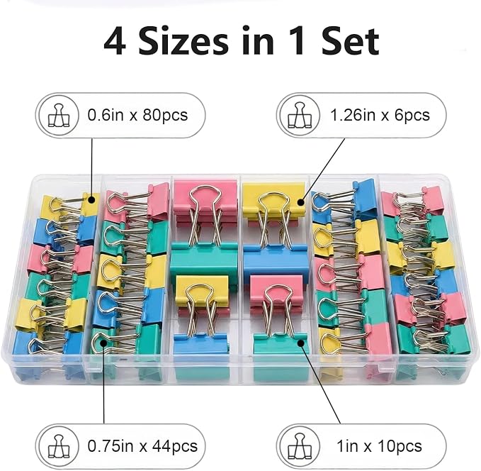 Binder Clips Assorted Sizes, 4 Sizes Cute Binder Clips Large Medium Binder Clip - Image 3