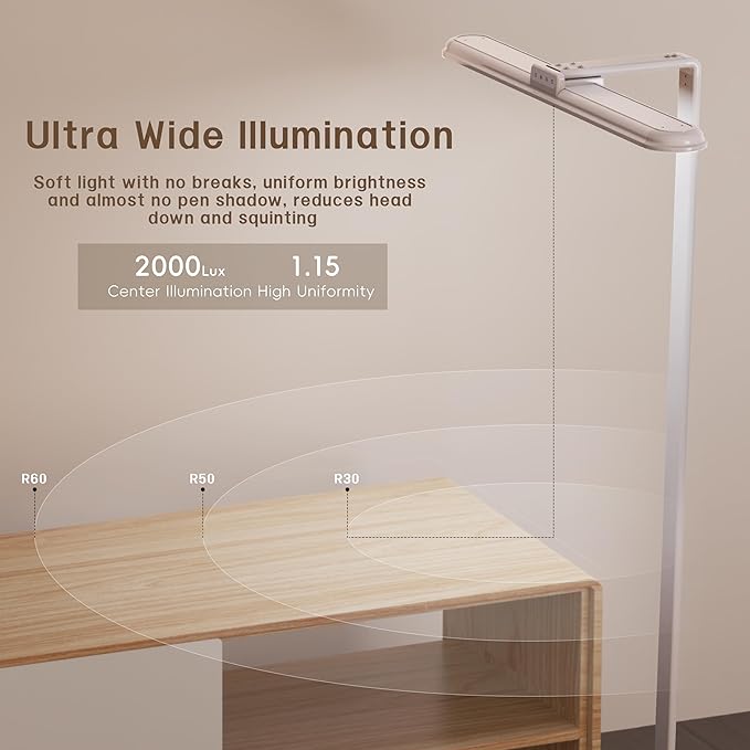 LED Desk Lamp for Home Office, Double Head Desk Lamp,24W Dimmable Desk Light 5 Color 5 Brightness Levels Office Lamp, Adjustable Gooseneck Office Light Eye Protection (White-Large Desk lamp)-DeskLoop Office