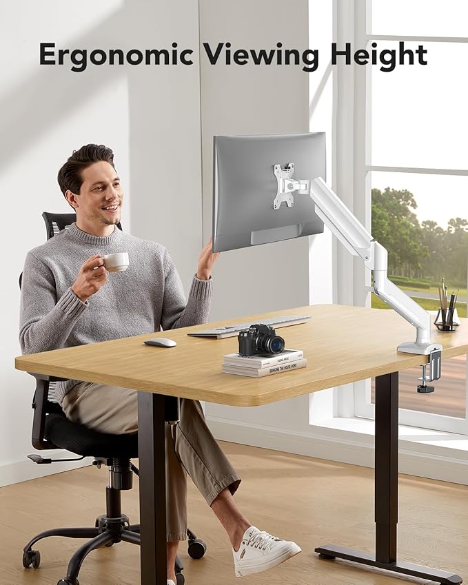 HUANUO Single Monitor Arm 13-34 Inch, Adjustable Gas Spring Arm, Monitor Desk Mount for 4.4-22lbs, VESA 75/100mm with C-Clamp/Grommet Base, Ergonomic Stand for Work/Gaming-DeskLoop Office