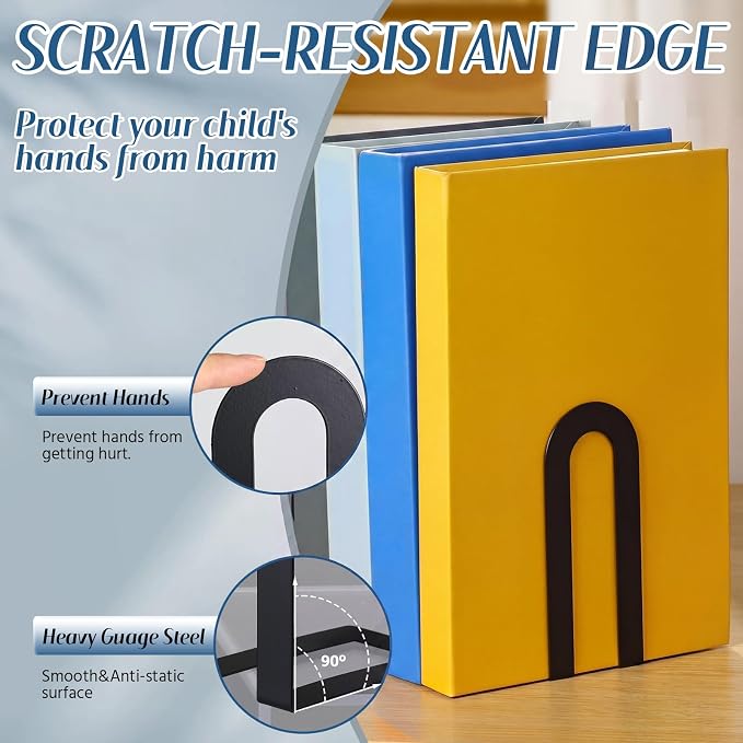Chunful 8 Pcs Black Modern Metal Book Ends - Image 4