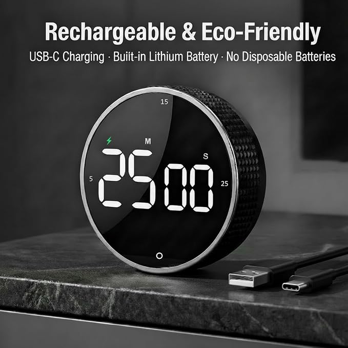 Rechargeable Magnetic Kitchen Timer, LED Countdown/Count-Up Timer, Supports - Image 2