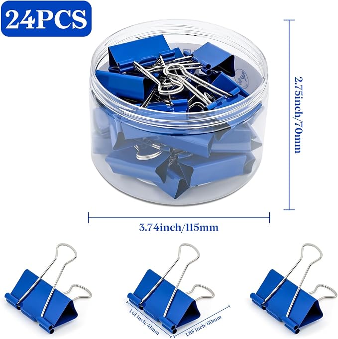 Temiary 24 Pcs Binder Clips, 1.6 Inch Large Metal Binder Paper Clip - Image 2