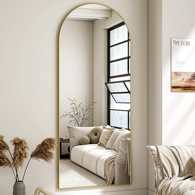 HARRITPURE 65"x24" Arched Full Length Mirror Free Standing & Wall-Mounted Full-Length Mirror with Stand Modern Gold Mirror for Living Room Bedroom Cloakroom Aluminum Frame-DeskLoop Office
