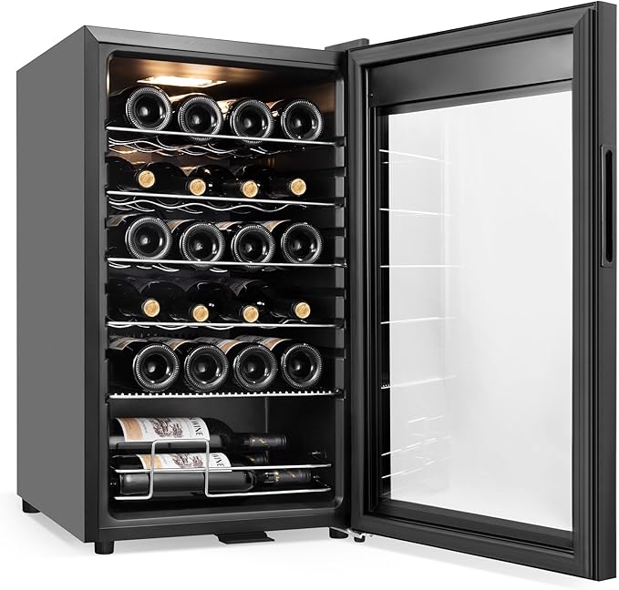 24 Bottles Wine Cooler Refrigerator, Small Wine Fridge Mini Wine Fridge Countertop with Glass Door Wine Cellars for Red Wine, Champagne, Dry White Wine, Sparkling Wines-DeskLoop Office