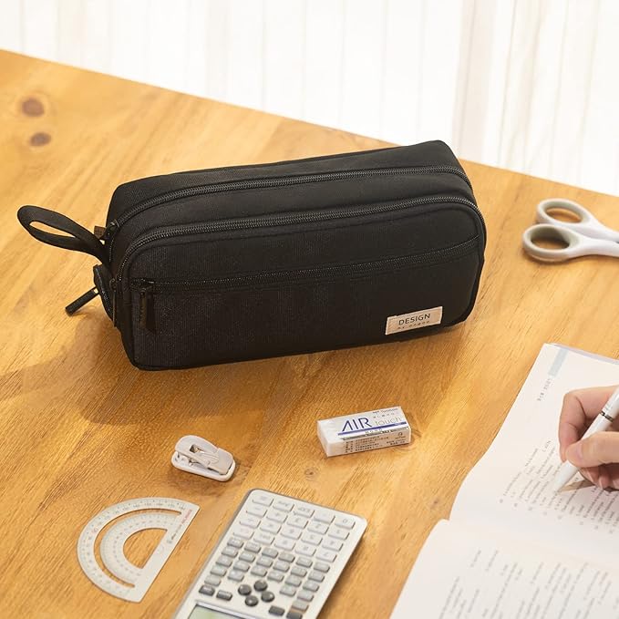 HVOMO Large Pencil Case High Capacity Holder Box Storage bag Desk Organizer Marker Pouch Pen For Middle School Office College Adult Girl and Boy(Black)-DeskLoop Office