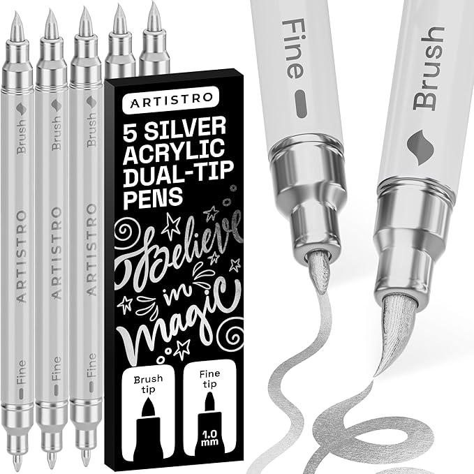 ARTISTRO 5 Silver Acrylic Paint Markers by ARTISTRO