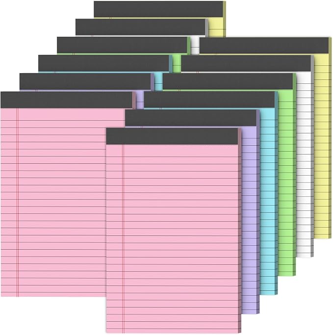 12 Pack 5 x 8 Inch Colored Legal Pads, 6 Bright Colors Double-Sided Lined by Unknown
