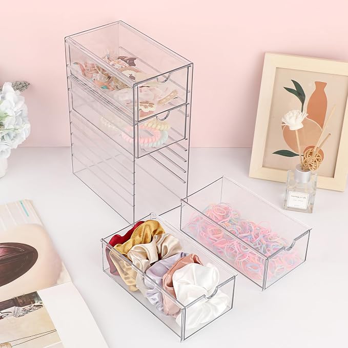 Hipiwe Plastic Drawer Organizer Clear Hair Accessories Organizer Box - Image 2
