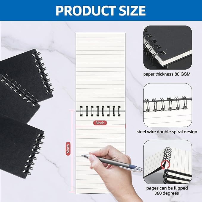 12 Pack 3x5" Spiral Pocket Notebook, College Ruled Small Notepad - Image 2