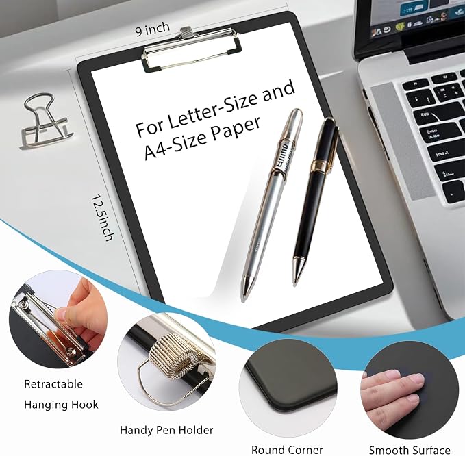 Clipboards with Pen Holder, Clip Boards Plastic Standard A4 Letter Size Holds - Image 2