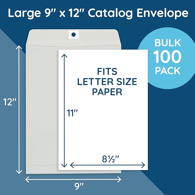 Blue Summit Clasp Envelopes, 9 x 12-Inch, Thick 28lb Gray Kraft Paper, Clasp - Image 2
