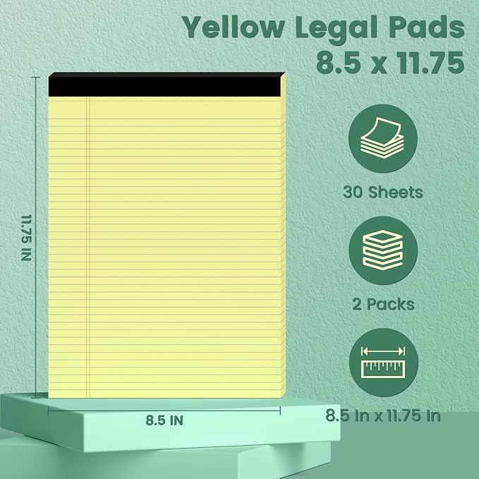 Yellow Legal Pads, 8.5 x 11 Note Pads, 2 Pack College Ruled Notepads 8.5 x 11 - Image 2
