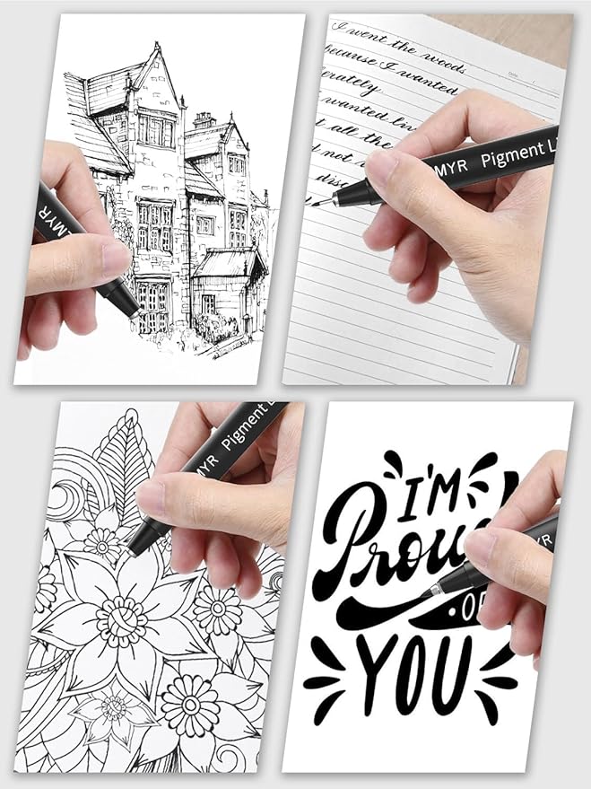 4 Micro Fine liner Drawing Art Pens Calligraphy Pens: 0.1mm Size Black Art supplies Waterproof Archival Black Ink Markers For Artists,Use for Professional Watercolor,Sketching-DeskLoop Office