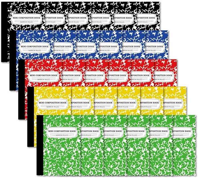 feela Composition Notebook, Mini Sized 30 Pack 5 Colors Narrow Ruled Mini by feela