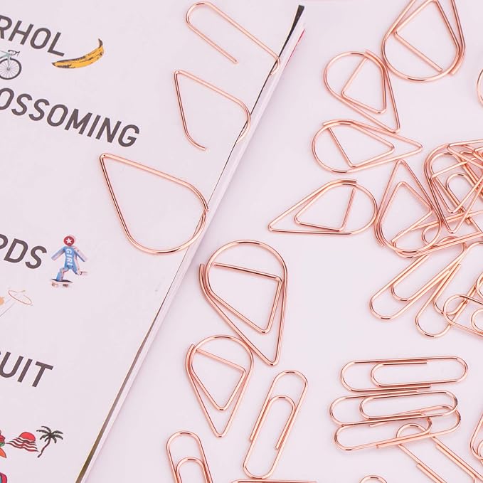 VENCINK 300 Pcs Cute Rose Gold Teardrop Paper Clips Assorted Sizes | Stainless - Image 3