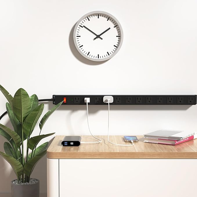 12 Outlet Long Power Strip Surge Protector with 2100 Joules, 6FT Power Cord, Wide Spaced Outlet Power Bar, Overload Protection Switch, Industrial Heavy Duty for Work Bench, Shop, Garage (Black)…-DeskLoop Office