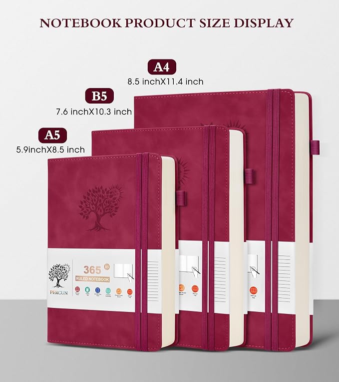 PERCUN A4 Lined Journal Notebook，365 Page Large Leather Journals - Image 2