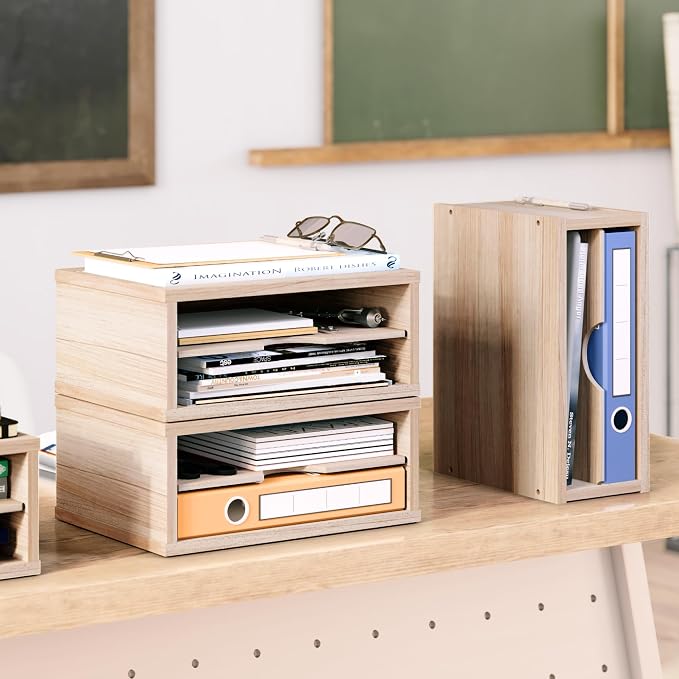 Ballucci 2-Tier Wooden Desk Organizer, Office Desk Organization, Mail Sorter - Image 2