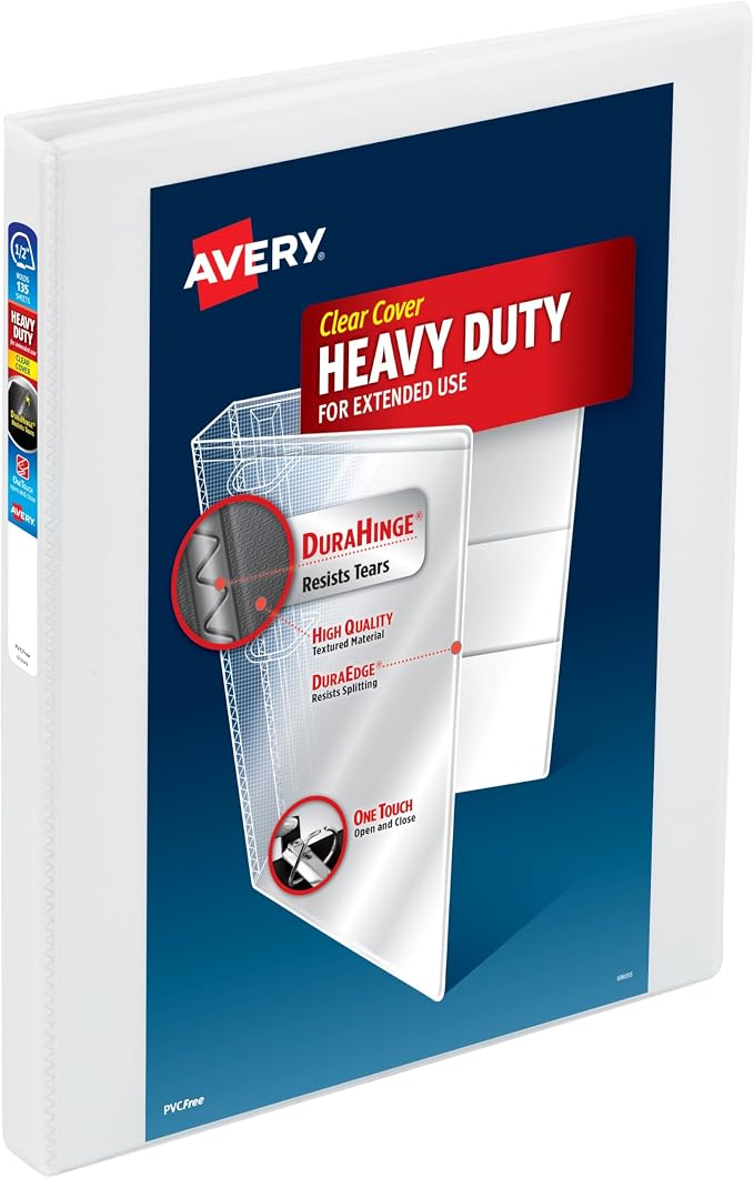 Avery Heavy-Duty View 3 Ring Binder, 0.5 Inch One Touch Slant Rings, 135-Sheet by Avery