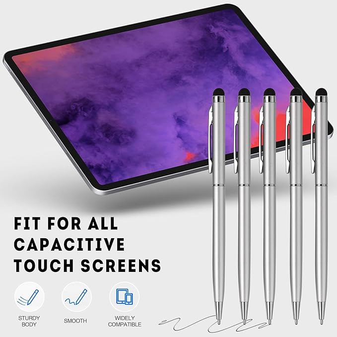 15 Pack Stylus Pens for Touch Screens Stylus Pen Compatible with Phone Tablets Kindle and Black Ink Ballpoint Pens-2 in 1 Stylists pens for Touch Screens (Silver)-DeskLoop Office