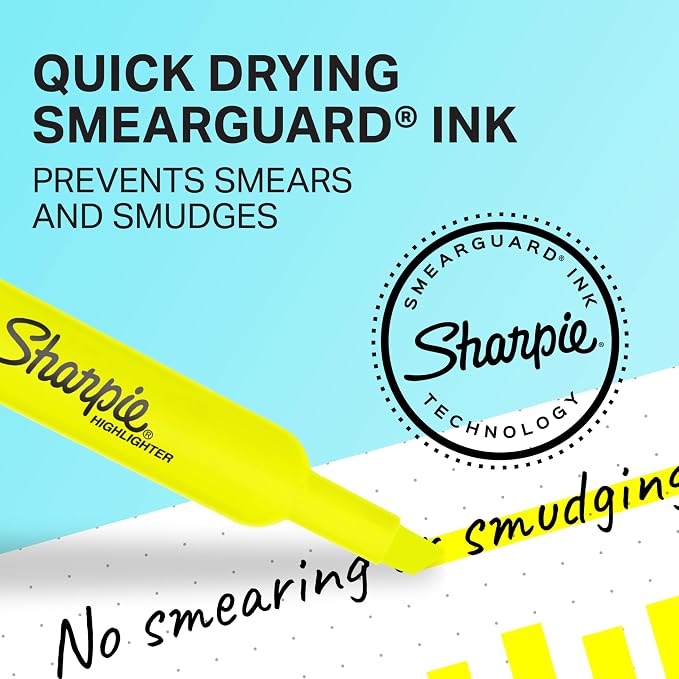 Sharpie Tank Yellow Highlighters Marker Set, Study Essentials, Chisel Tip - Image 2