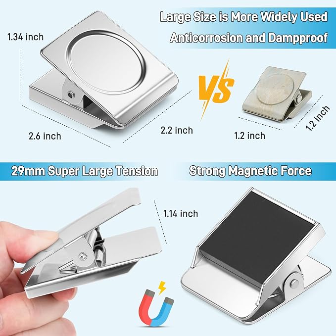 FINDMAG 8 Pack Clip Magnets Extra Large Magnetic Clips, Fridge Magnet Clips - Image 2