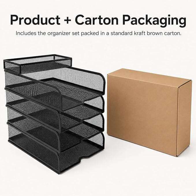SUPEASY 4-Tier Black Metal Mesh Desk Organizer, Stackable Letter Tray and Paper - Image 7