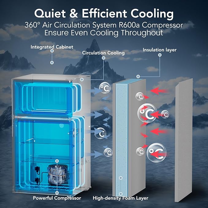 3.1 Cu.Ft Small Fridge with Freezer, Compact Refrigerator with 2 Doors, Mini Fridge with Adjustable Removable Glass Shelves for Bedroom, Dorm, Office or Apartment,Grey-DeskLoop Office