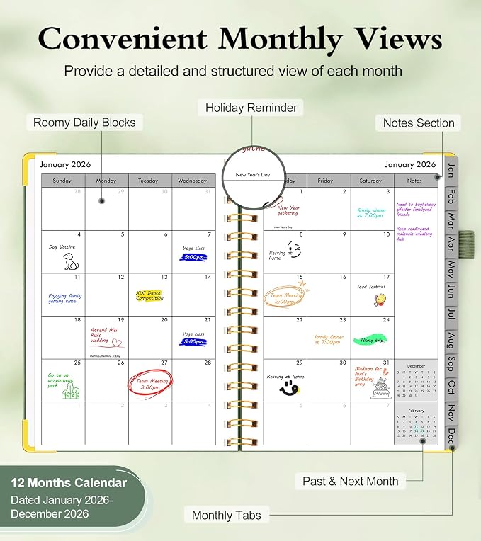 2026 Planner, Hardcover Leather Weekly and Monthly Planner, January 2026 - Image 2