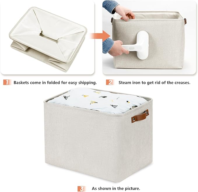 DULLEMELO Large Storage Baskets, Fabric Storage Bins for Organizing Clothes, Large Storage Bins with Handles for Shelves Closet Organizers, Fabric Storage Baskets for Toy Organizers(Beige)-DeskLoop Office