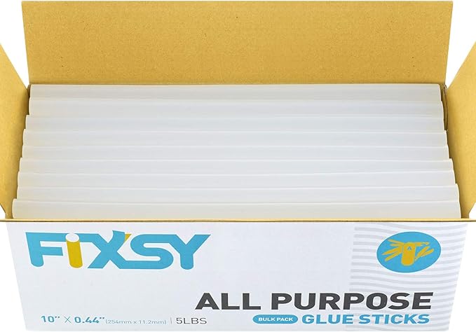 FIXSY Hot Glue Gun Sticks All Purpose, Multi Temp, Full Size 10" Long x .44" Diameter 7/16 11mm, 5LB Box Glue Stick, Approx. 90 Sticks- Compatible with Most Glue Guns-DeskLoop Office