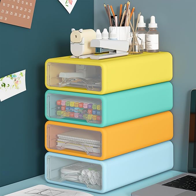 Desk Organizer with Drawers, Stackable Storage Drawers with Compartments - Image 7