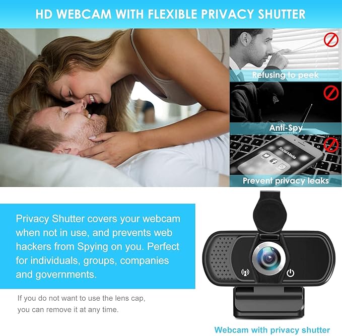 Full HD 1080P Webcam with Privacy Shutter and Tripod, Pro Streaming Web Camera with Microphone, Widescreen USB Computer Camera for Laptop Desktop