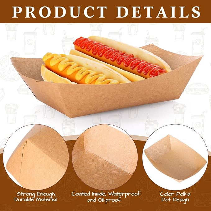 Sherr 100 Pcs 5 lb Kraft Paper Food Trays Boats Bulk, Disposable Nacho Kraft - Image 3
