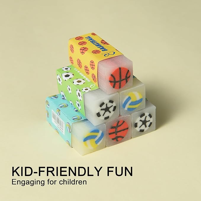 18Pcs Cute Sports Ball Erasers for Kids Bulk, Fun Basketball Soccer Volleyball Pencil Jelly Erasers for School Classroom Supplies Prize Gifts Party Favors-DeskLoop Office