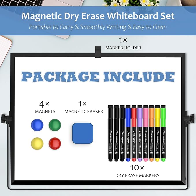 Dry Erase White Board, 16x12 Inches Double-Sided Desktop Whiteboard - Image 2