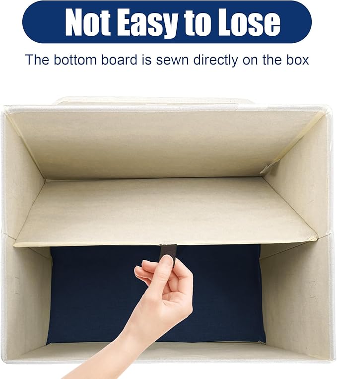 Large 17" 42 Quarts Collapsible Stackable Storage Bins with Lids [3-Pack] Foldable Fabric Linen Storage Boxes Cube, Closet Organizer Baskets with Label for Home (16.7 x 12 x 12", Navy Blue & White)-DeskLoop Office